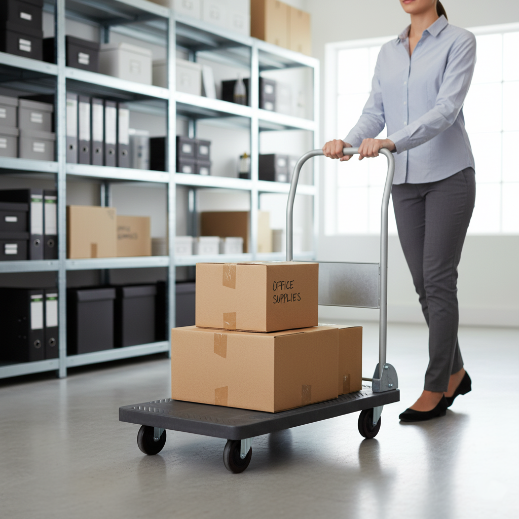100kg Folding Platform Cart being used for Order Picking in a warehouse environment