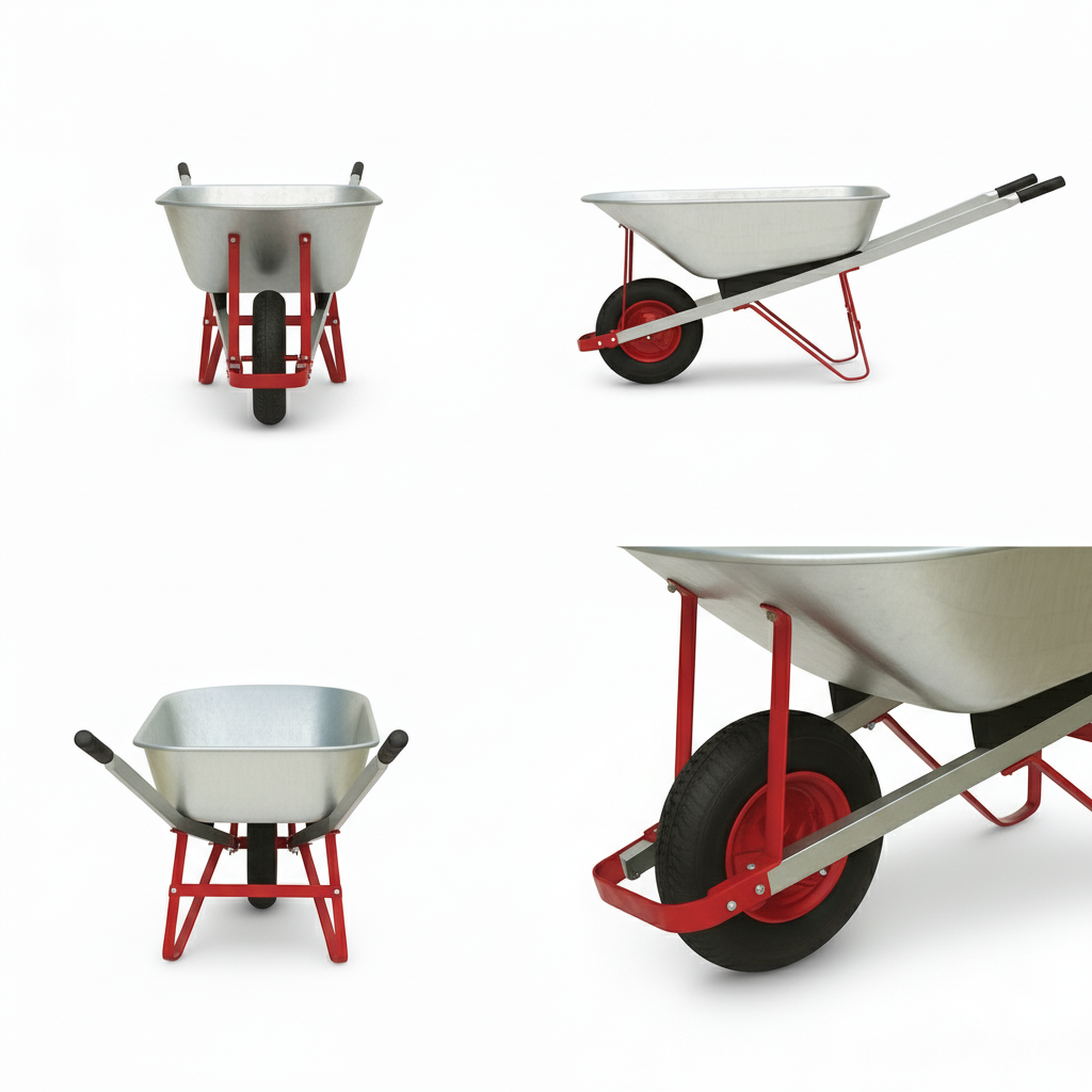 Close-up detail of reinforced Galvanized Steel tray on Industrial-Grade 100L Galvanized Wheelbarrow - WB8613