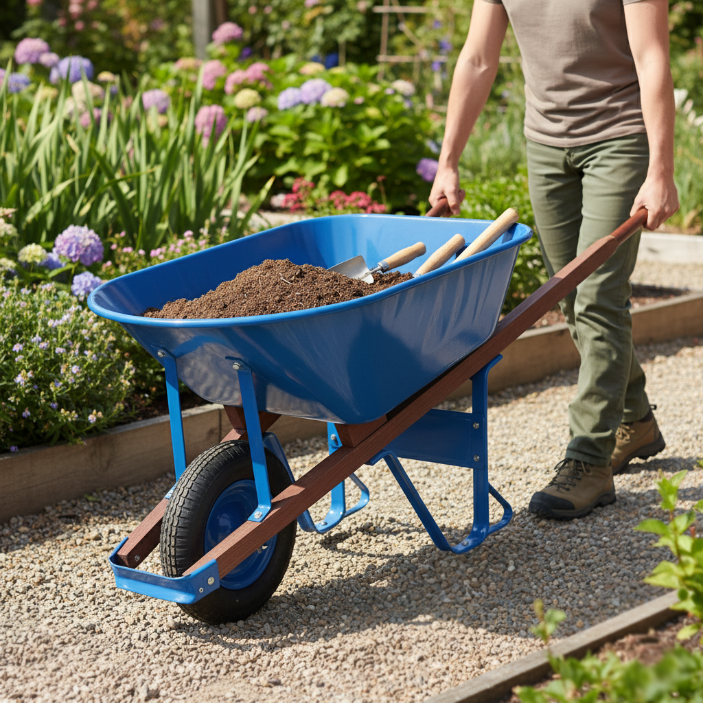100L Galvanized Wheelbarrow WH7808 being used for Concrete & Cement