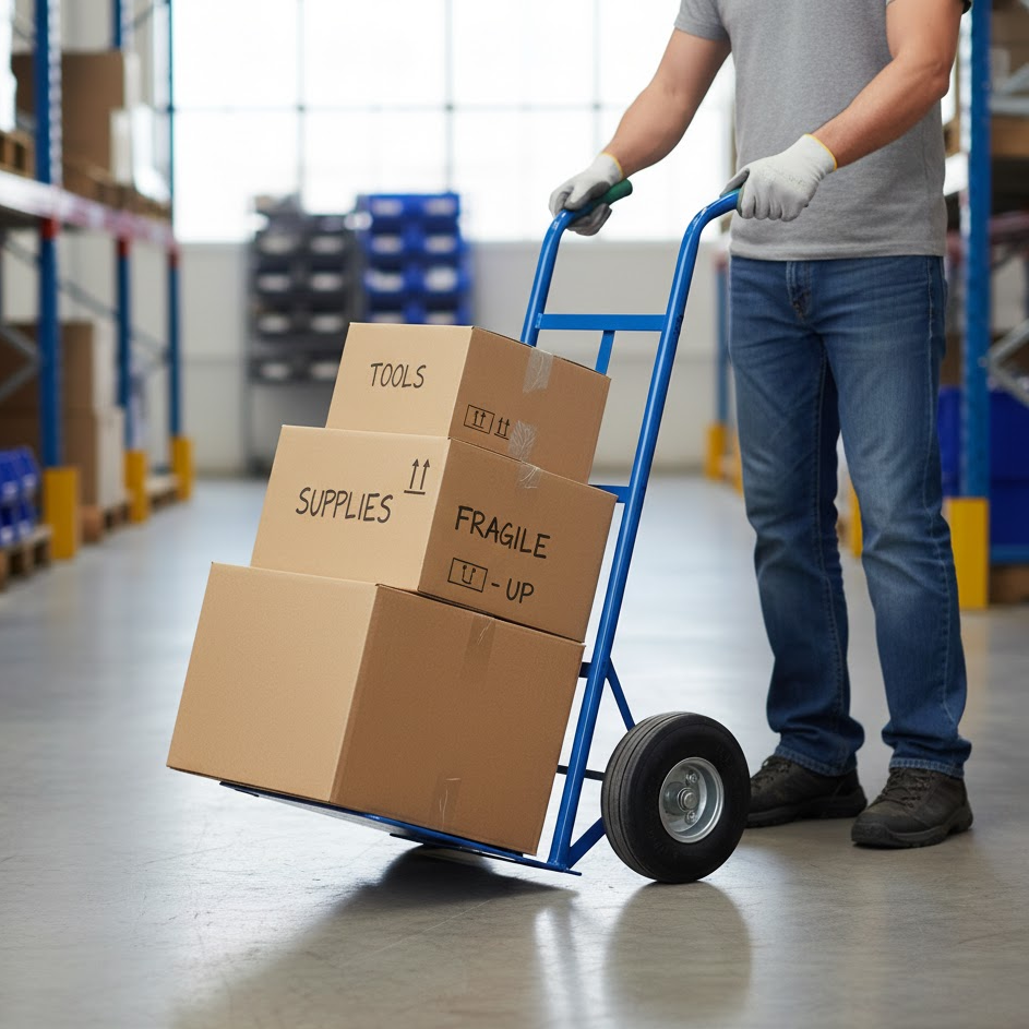 120kg Steel Hand Truck HT1858 being used for Parcel Delivery and Appliance Moving