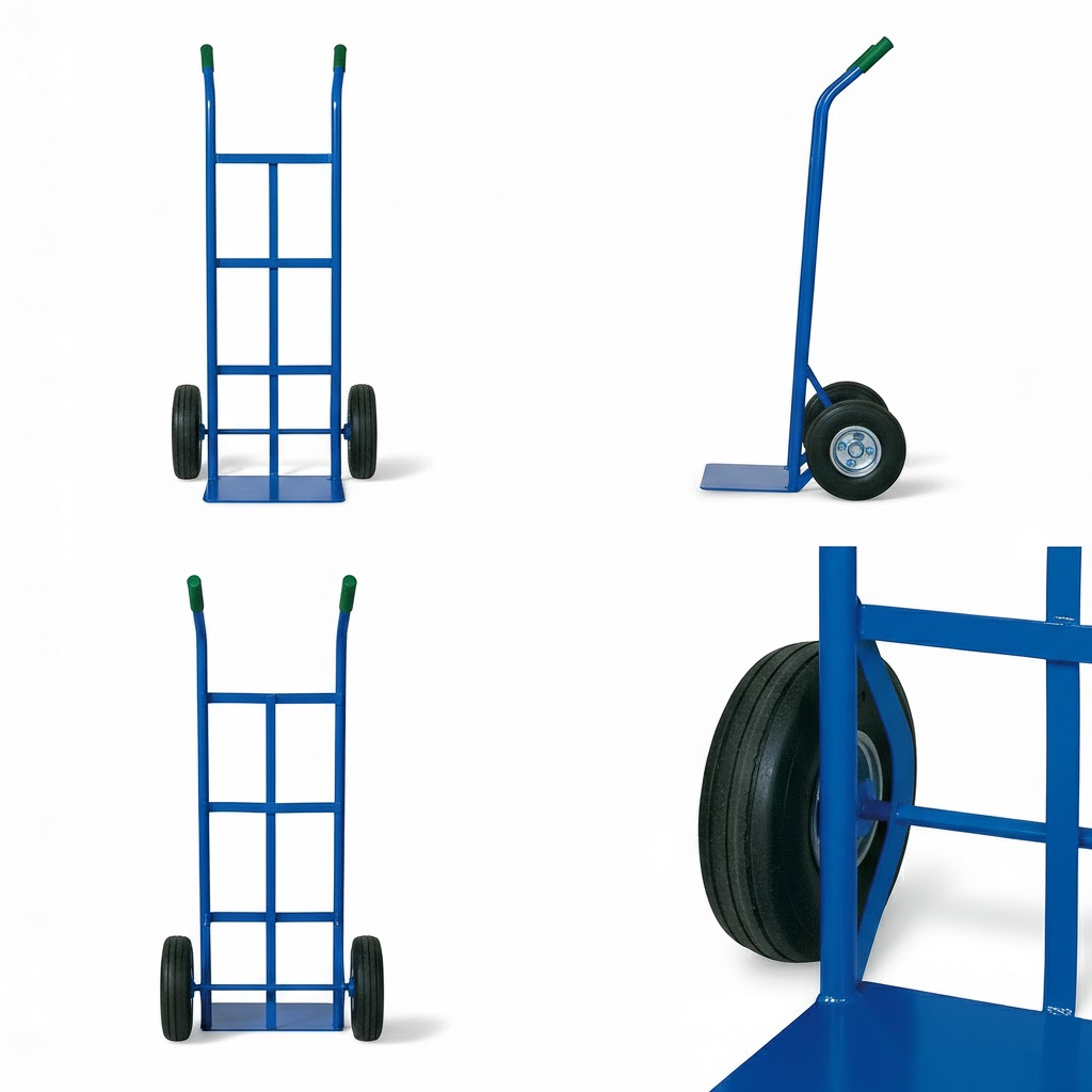 Close-up detail of reinforced Steel Frame and Handle on Industrial-Grade 120kg Steel Hand Truck HT1858