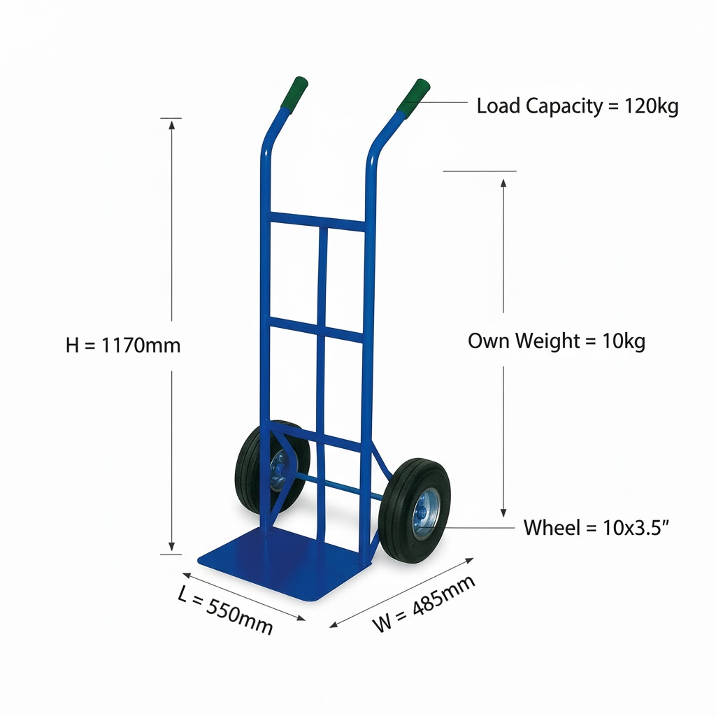 Technical dimensions and size chart for HT1858 (HT1857A) Hand Truck