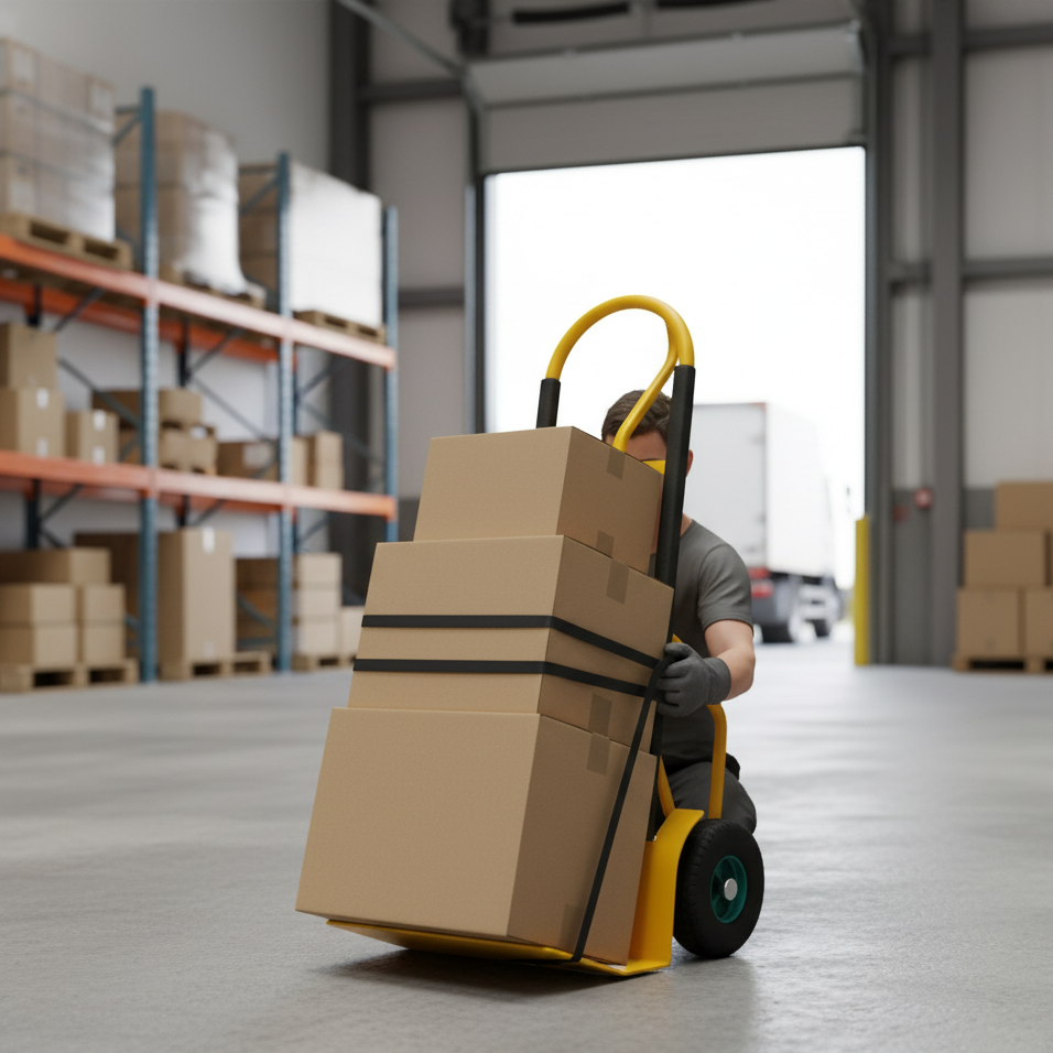 200kg Steel Hand Truck being used for Order Picking in warehouse