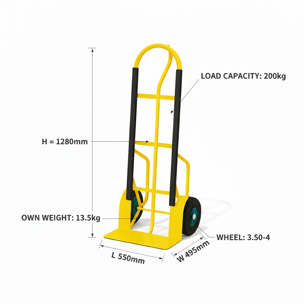 Technical dimensions and size chart for HT1896 hand trolley