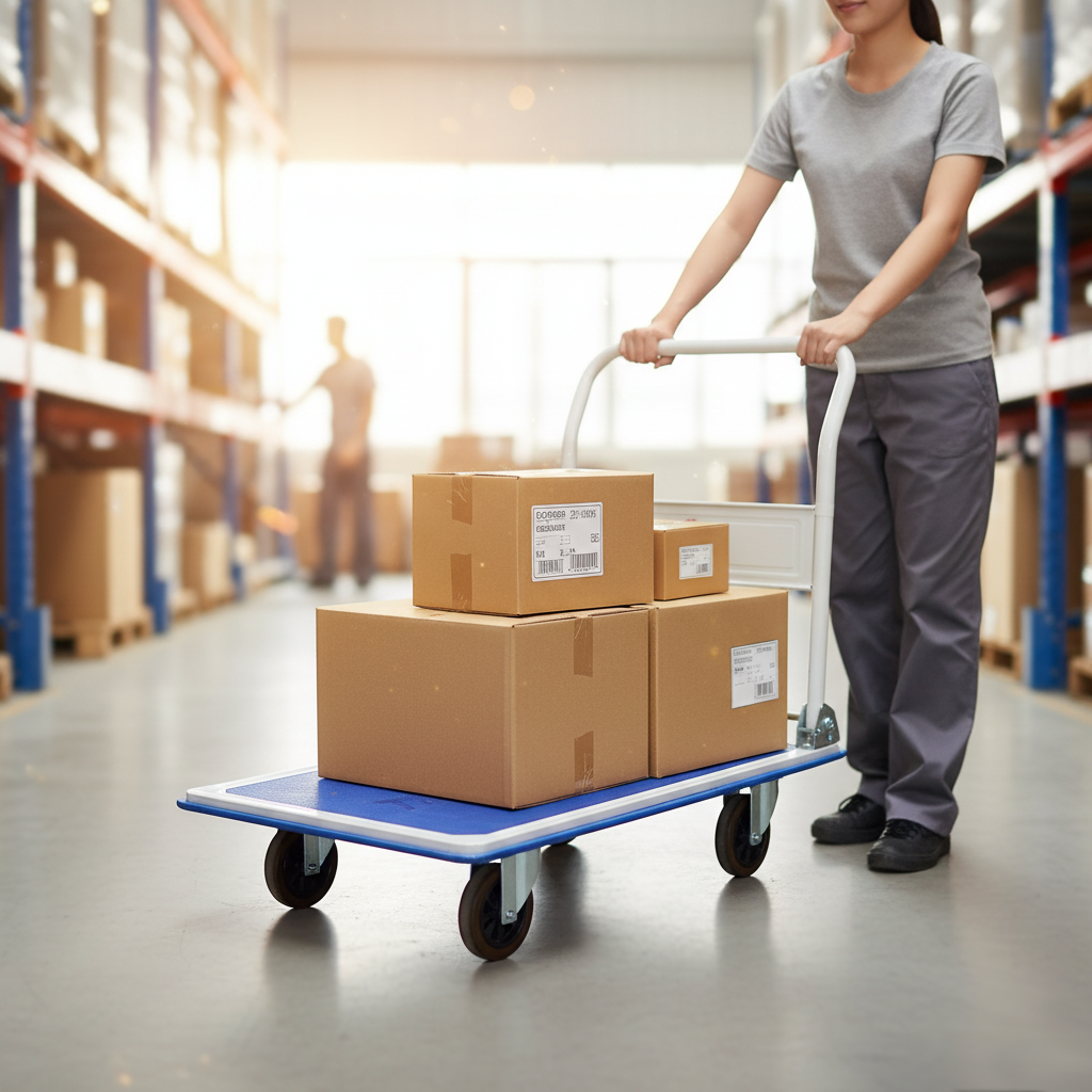 300kg Folding Steel Platform Cart being used for Parcel Delivery