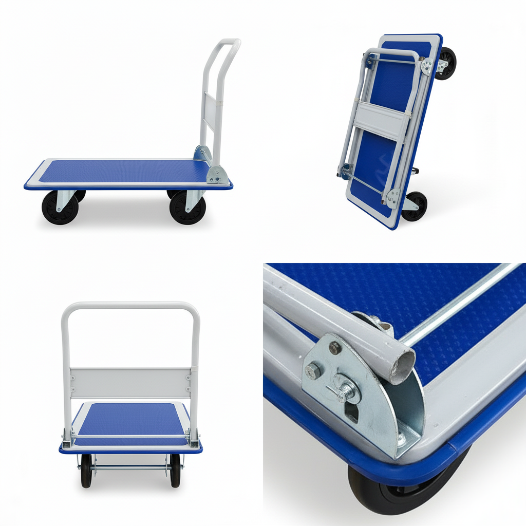 Close-up detail of reinforced Steel on Industrial-Grade 300kg Folding Steel Platform Cart - PH300