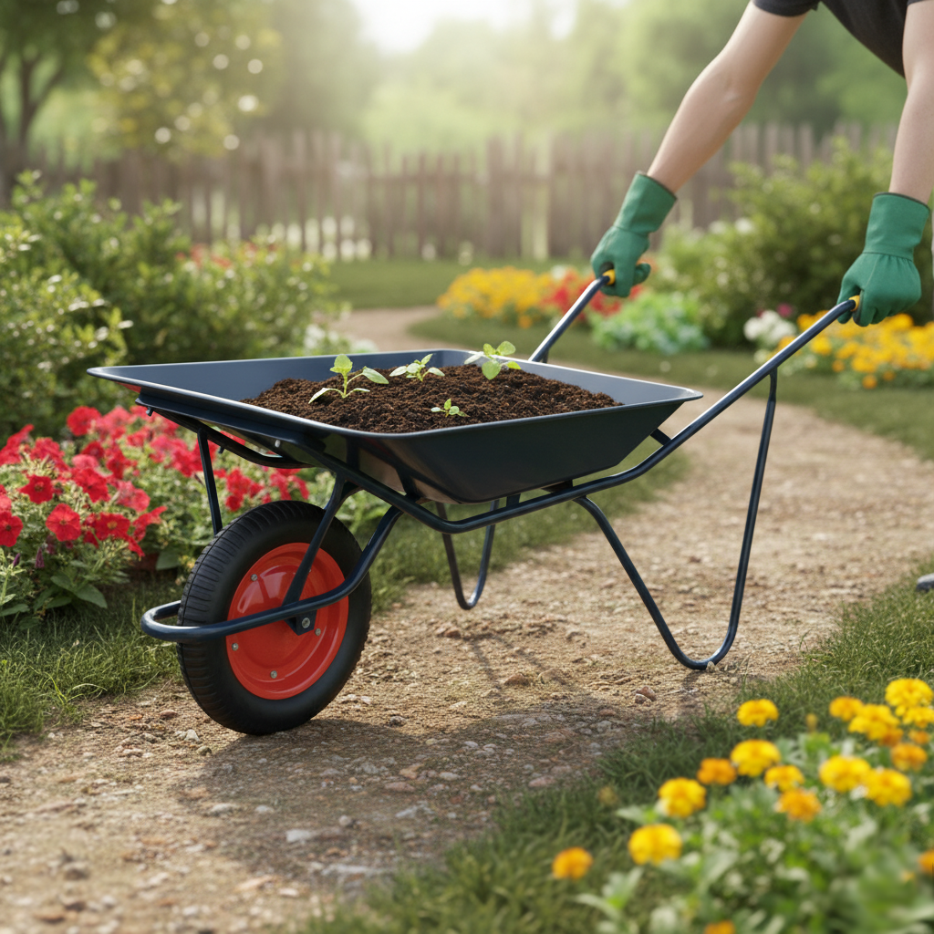 45L Galvanized Wheelbarrow being used for Landscaping and soil movement