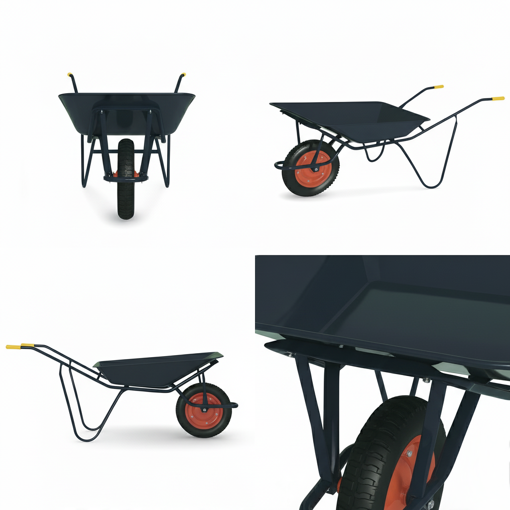Close-up detail of reinforced Galvanized Steel on Heavy-Duty 45L Galvanized Wheelbarrow - WB1206