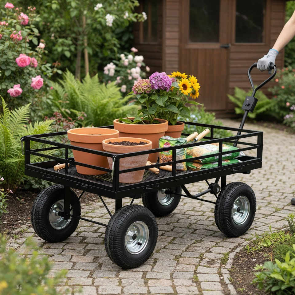 500kg Steel Garden Cart being used for Mulch & Soil