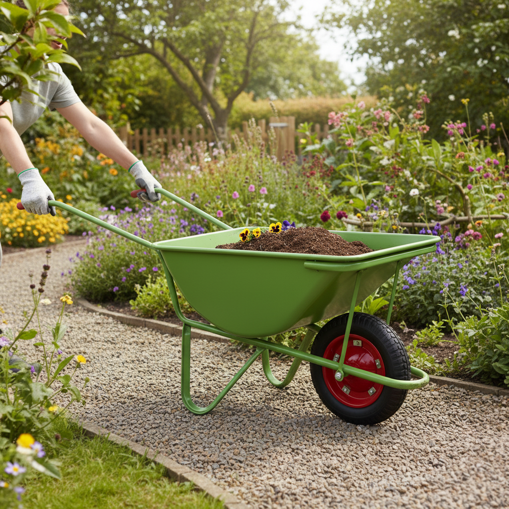 60L Galvanized Wheelbarrow being used for Landscaping and General Site Work