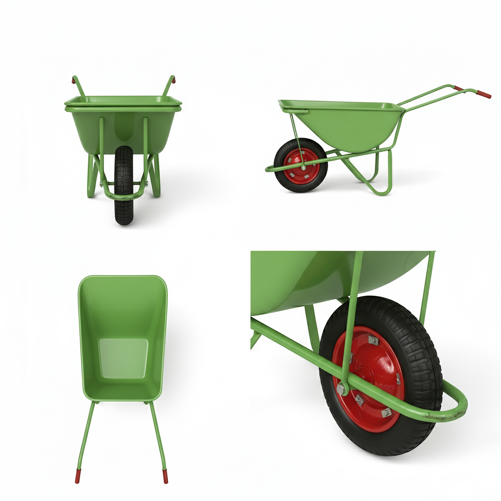 Close-up detail of reinforced Galvanized Steel tray on Reinforced 60L Galvanized Wheelbarrow - WB2202