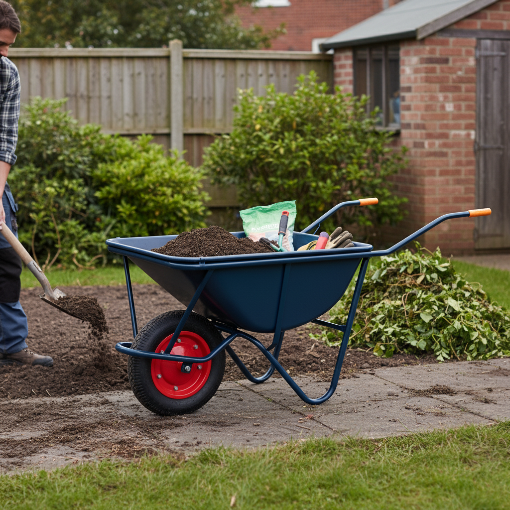 60L Galvanized Wheelbarrow WB2204 being used for Mulch & Soil