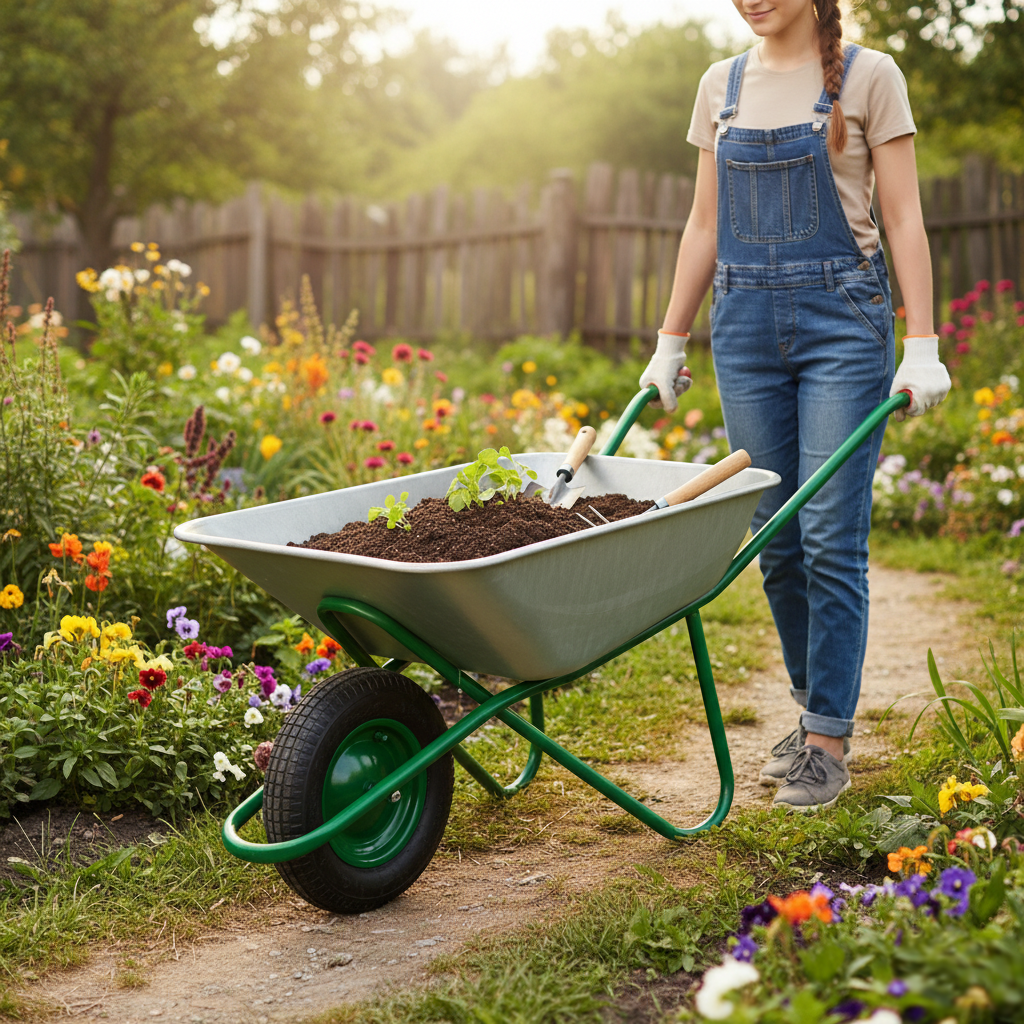 65L Steel Wheelbarrow being used for Construction concrete handling