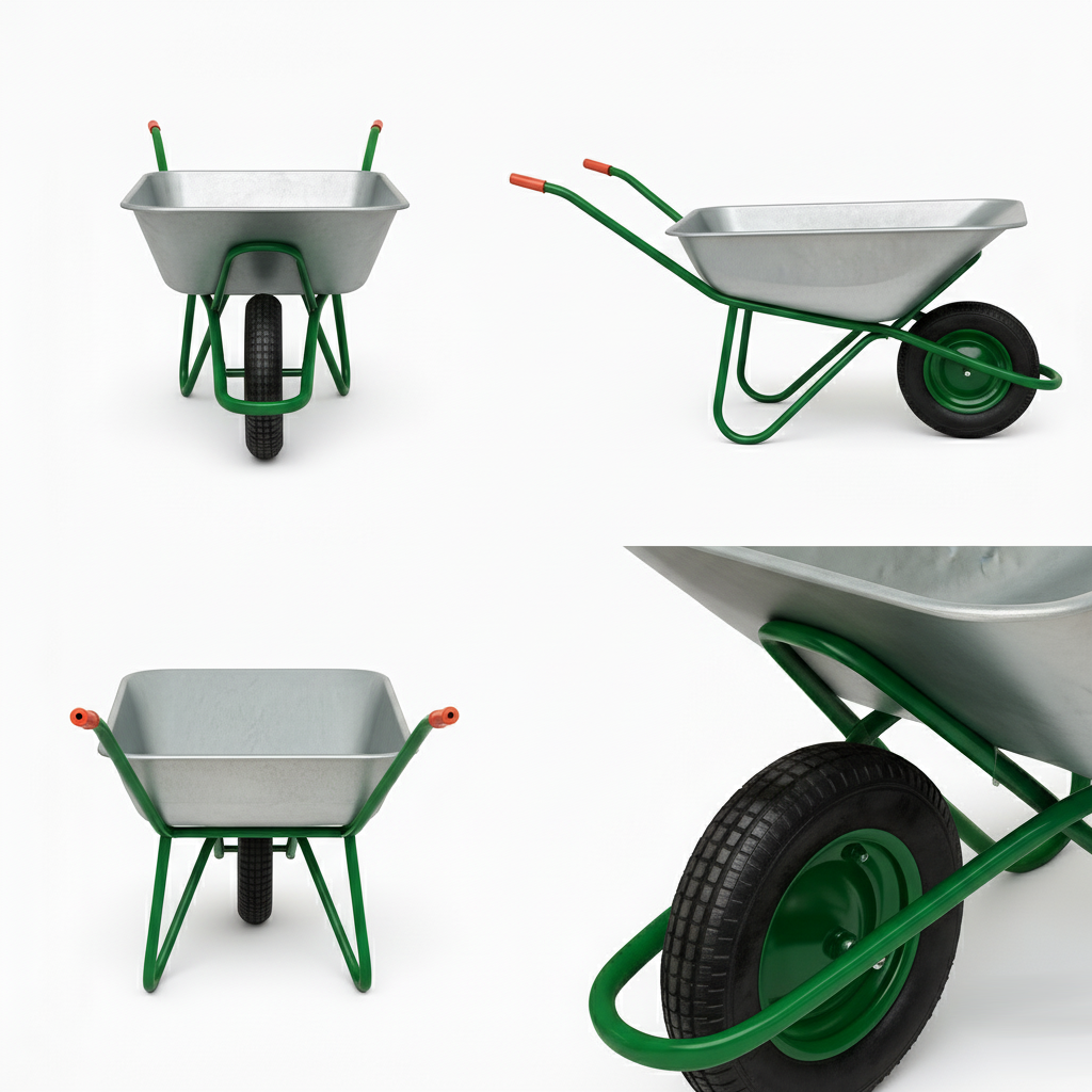 Close-up detail of reinforced Steel tray on Heavy-Duty 65L Steel Wheelbarrow - WB6422