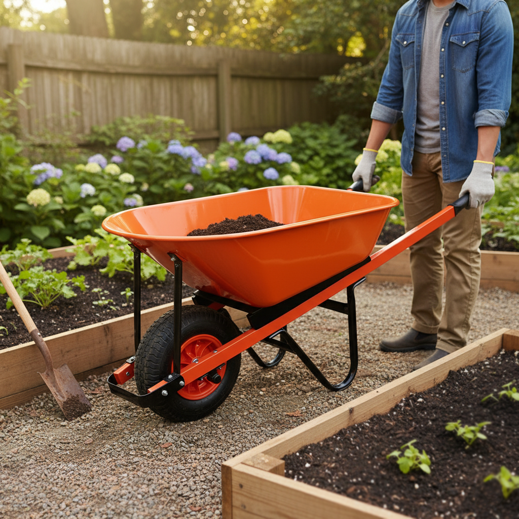 Heavy Duty 100L Galvanized Wheelbarrow being used for Construction Concrete & Cement