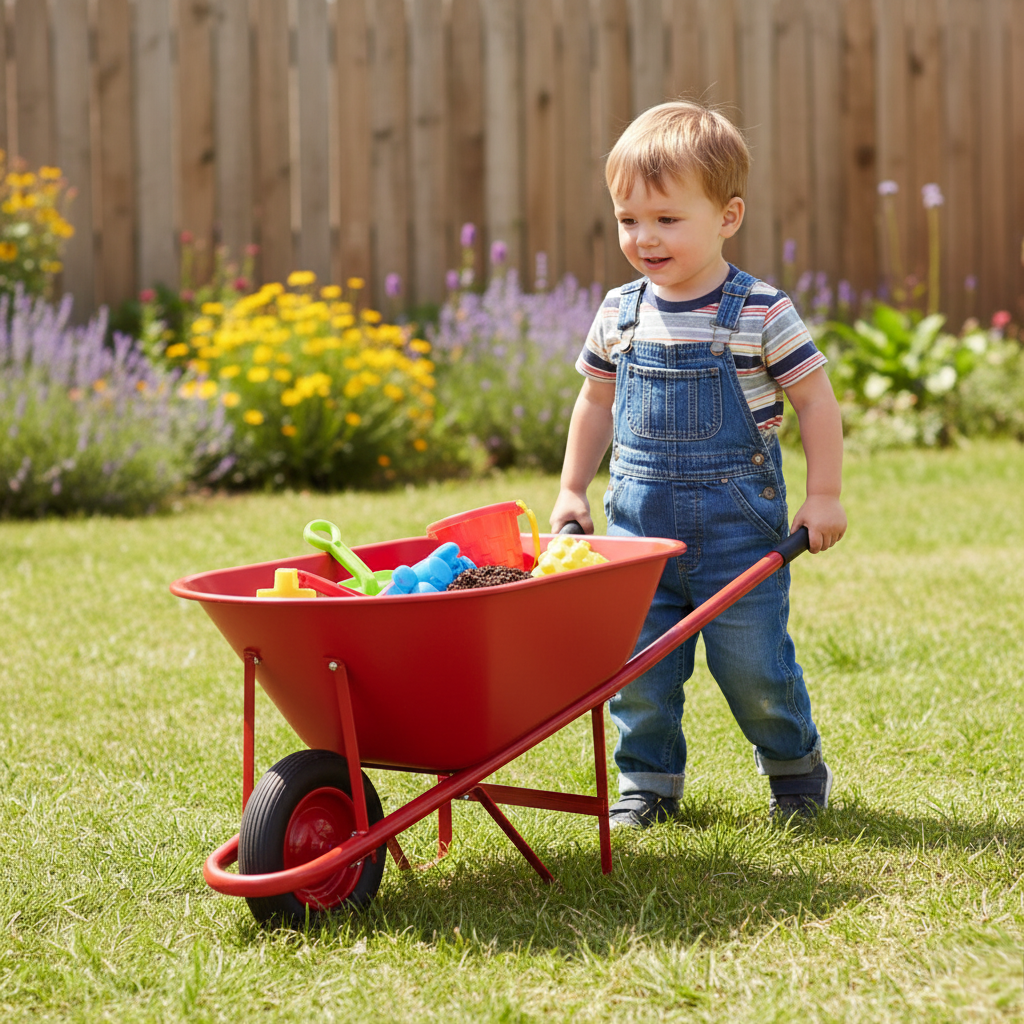 Kids Metal Wheelbarrow WB0200 being used for Nursery & Greenhouse