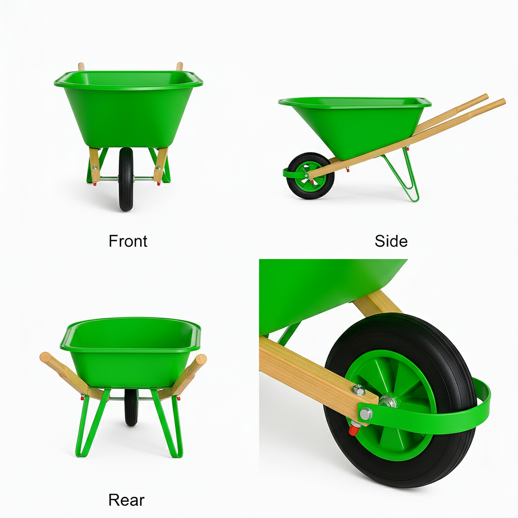 Close-up detail of reinforced Powder Coated Steel on Premium Metal Kids Wheelbarrow - WH0202